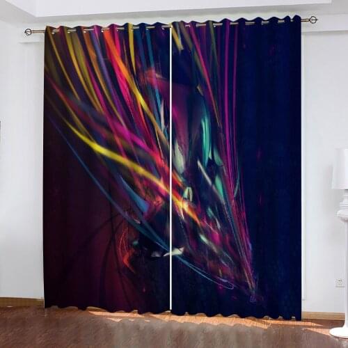Customized size Luxury Blackout Black multicolored light ribbon Digital Print 3D Blackout Curtains For Living room
