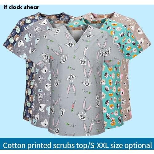 IF New Unisex pet grooming scrub workwear Multi-color scrubs tops lab work costume cartoon printing spa uniforms wholesale price