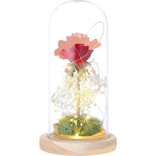 Cloth Rose In Glass Dome With LED String Light Rose Light Home Decor Christmas ValentineS Gift Beauty And The Beast Rose Kit