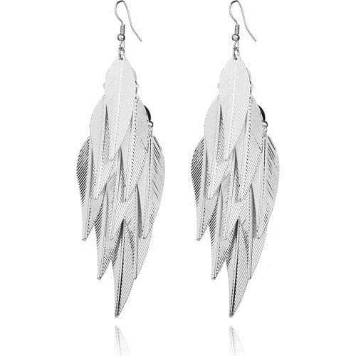 European and American Hot-Selling Retro Style Leaf Long Ear Hook Ladies Alloy Tassel Feather Earrings Cute Girl Birthday Gift