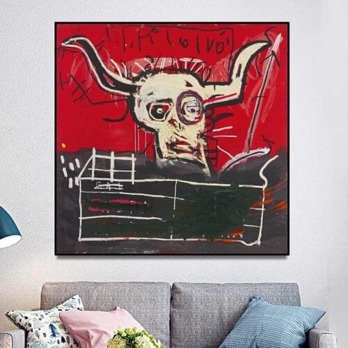 Bull Head Graffiti By Jean Michel Canvas Painting Print Living Room Home Decoration Modern Wall Art Oil Painting Poster Pictures