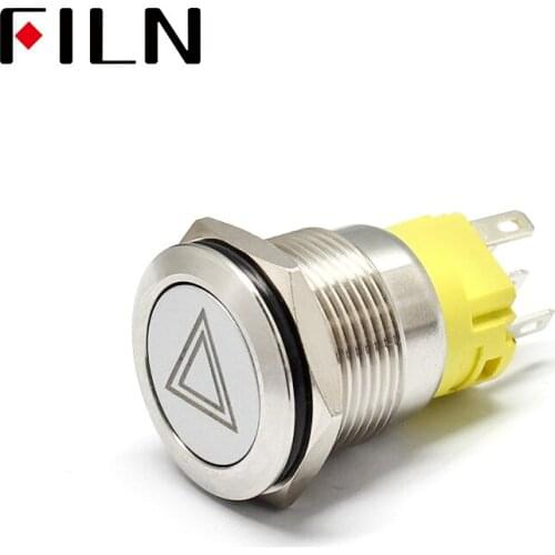19mm 12v 24v LED Momentary Latching Stainless Steel waterproof metal Push Button Switch with emergency flasher symbol
