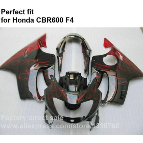 High quality ABS fairings for Honda CBR 600 F4 1999 2000 red flames black fairing kit CBR600 F4 99 00 FX32