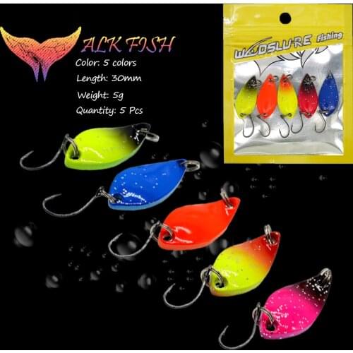 WALK FISH 5Pcs 5g/30mm Spoon Sequins Spinner Lure Fishing Lure Metal Trout Bait Artificial Hard Bait Single Hook Winter Fishing