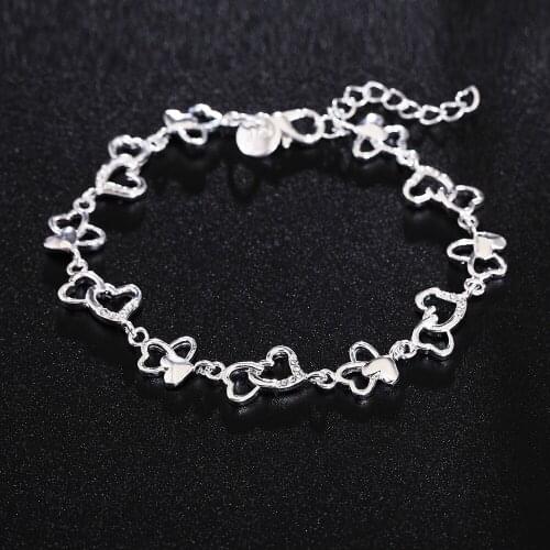 Hot lovely romantic heart chain fashion 925 sterling silver Bracelet for woman fine luxury jewelry Wedding party Holiday gifts