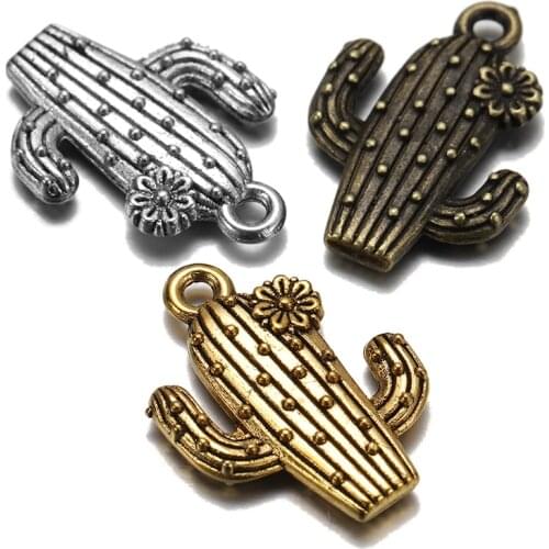 10pcs/lot 15*20mm Antique Gold Cactus Flower Charm Pendant For DIY Bracelet Necklace Jewelry Makings Findings Supplies