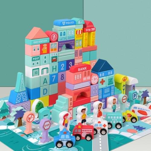 108pcs Montessori Wooden Material Childrens Toys Alphanumeric Macaron Early Education Enlightenment City Colorful Blocks Toys