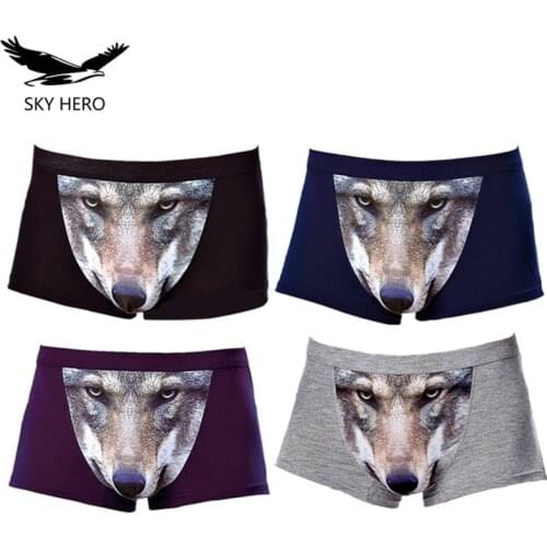 4pcs/Lot Panties with a Wolf Male Underwear Boxer Shorts Underpants Modal Men Boxers Funny Soft Man Plus Size Boxers