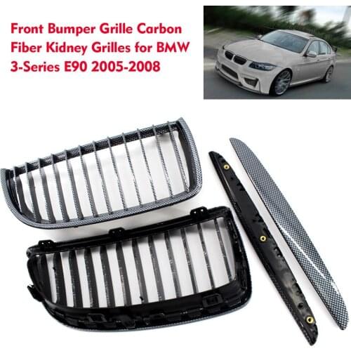 4Pcs Front Bumper Grille Carbon Fiber Kidney Grilles Replacement car styling for BMW 3-Series E90 2005-2008 Left & Right