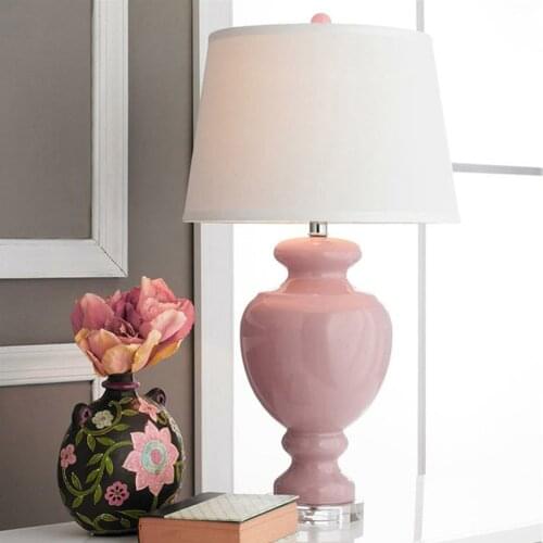 American Modern Simple Pink Ceramic Table Lamp for Living Room Study Bedroom Bedside Lamp Nordic Romantic Decorative Night Light