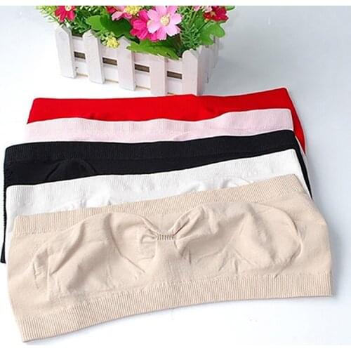 Women Soft Seamless Strapless Top Breathable Bras Bandeau Boob Tube Invisible Underwear Bralette Push Up