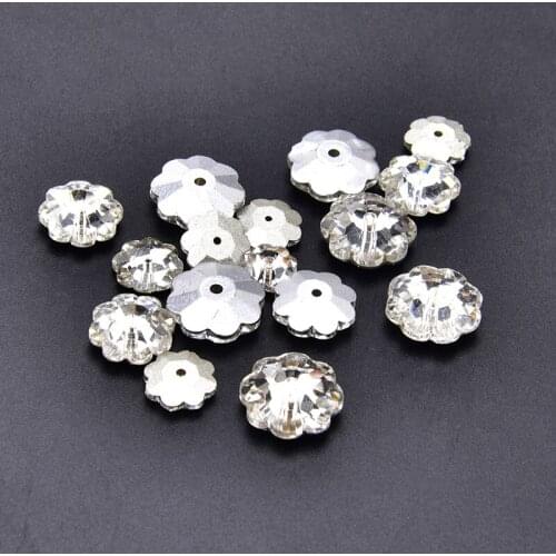 Flower round holl Sew On Beads With One hole Crystal Clear Color Plum Shape Sewing Crystal 6mm,8mm,10mm,12mm,14mm,16mm