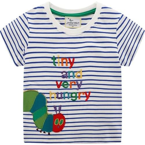 Jumping Meters New Stripe Girls Tees Animals Baby Clothes for Summer 100% Cotton Childrens T shirts Embroidery Kids Tops