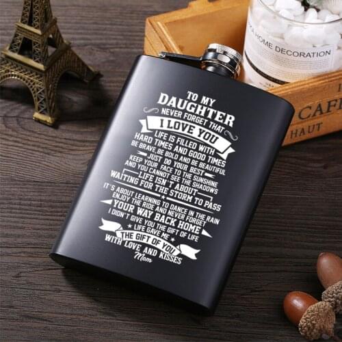 Mom To My DaughterHot Stainless Steel 304 All Black Hip Flask Pocket Portable Liquor Flagon Whisky Bottle For to Daughter Gift