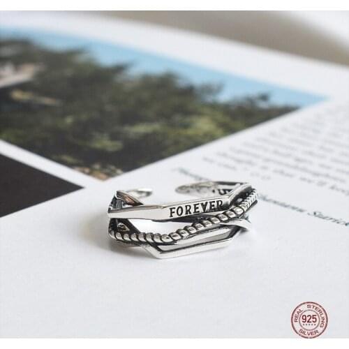LKO Retro Weave 925 Sterling Silver Ring Trend Letter Forever Personality For Women Jewelry Opening Adjustable Rings Ornaments