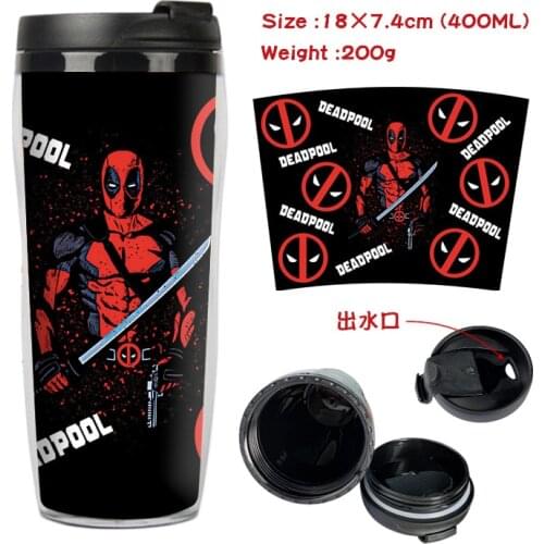 400ml Marvel Cup Cartoon Anime Water Cup Thermos Mug Deadpool Spiderman Printed Pattern Student Children Insulation Cup