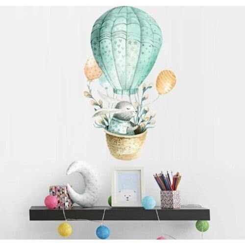 Cartoon bunny hot air balloon wall sticker for kids room bedroom living room wall decoration home decoration