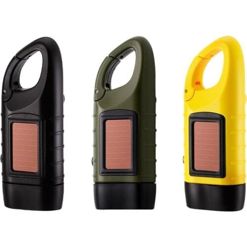 Solar Powered Outdoor Hand Crank Flashlight Rechargeable Emergency Led Flashlight Survival Quick Snap Carbiner Dynamo Flashlight