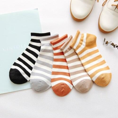 New Women Striped Pattern Cotton Socks For Girls Short Ankle Socks Harajuku Cute Kawaii Sock Dropshipping Wholesale