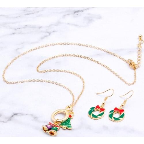 Wholesale New Christmas Necklace Earrings set Snowflake Bell Christmas tree Christmas Accessories Drop shipping
