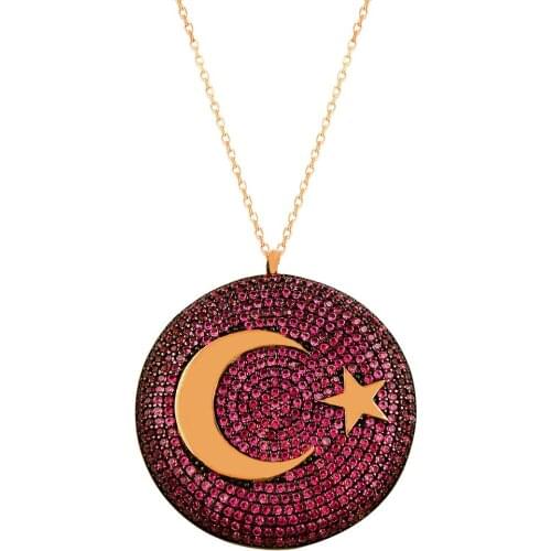 Moon Necklace Star Necklace Turkish Necklace Unisex English Flag Necklace 925 Sterling Silver Crescent Pave Charm Pendant