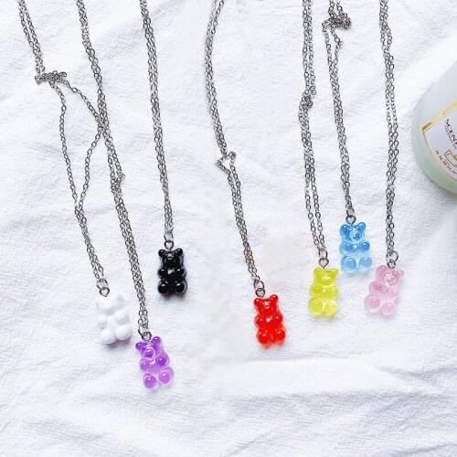 Seven-color cute bear necklace epoxy resin resin bear pendant female tide net red simple acrylic necklace girl gift