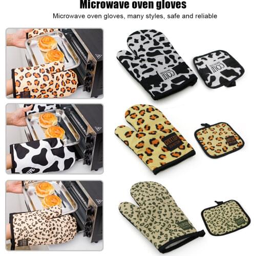 Kitchen Gloves Insulation Leopard Pattern Pad Cooking Microwave Gloves Baking BBQ Oven Potholders Oven Mitts Potholder Pad