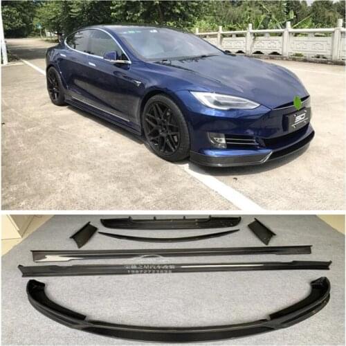 Real Carbon Fiber Bumper Front Lip + Rear Diffuser + Spoiler + Side Skirt Cover For Tesla Model S 2014 2015 2016 2017