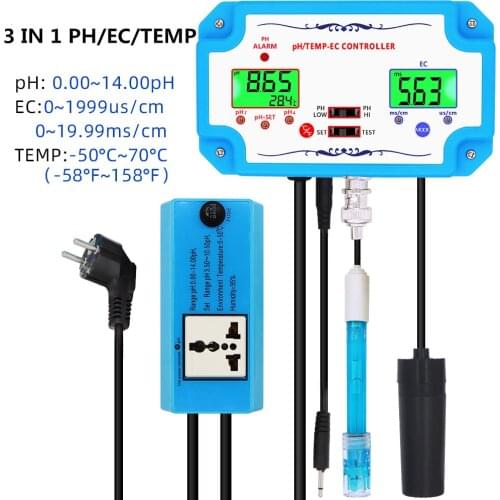 3 in 1 PH Meter pH/EC/TEMP Detector Controller Relay Electrode BNC Type Probe Water Quality Tester Monitoring Tool 40% off