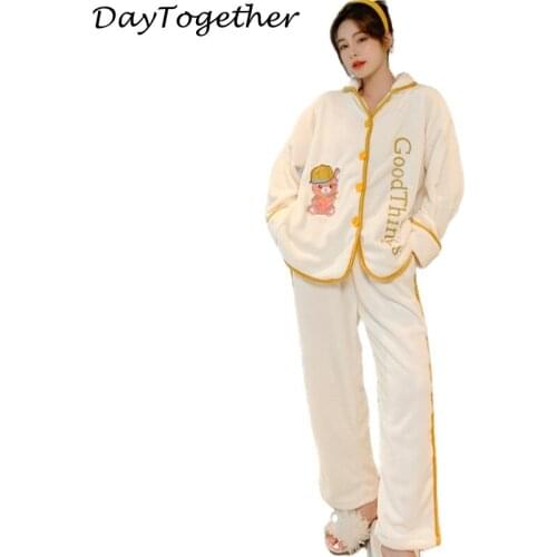 Coral fleece pajamas couple model of winter with thick flannel pajamas women warm leisurewear two-piece 2080 autumn and winter