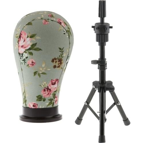 Salon Professional 21'' Cork Canvas Block Wigs Making Mannequin Model Manikin Head + Adjustable Metal Tripod Stand Holder