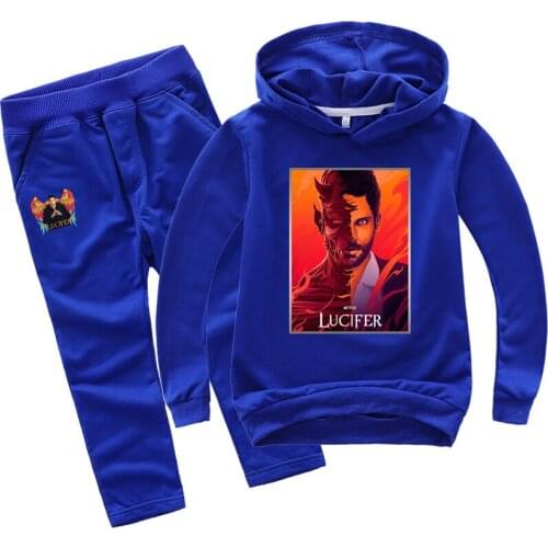 Drop Ship TrackSuits Kids Lucifer Hoodies Sports Pants 2 Pieces Set Children Causal Toddler Boys Clothing Sets Girls Outfits