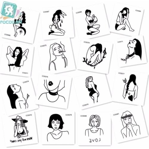 Rocooart 25 Sheets Different Black Small Tattoos Design Sex Girl Unique Temporary Tattoo Sticker Body Art on Hands Fake Tatoo