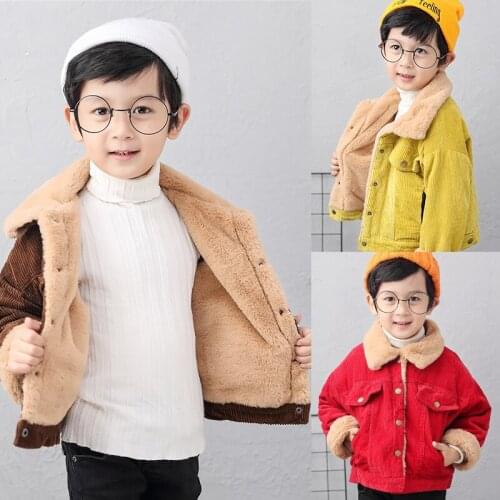 Baby Boys Girls Wool Collar Coat Outwear Jacket Kids Winter Warm Soft Corduroy Jackets Children Long-Sleeved Button Clothing