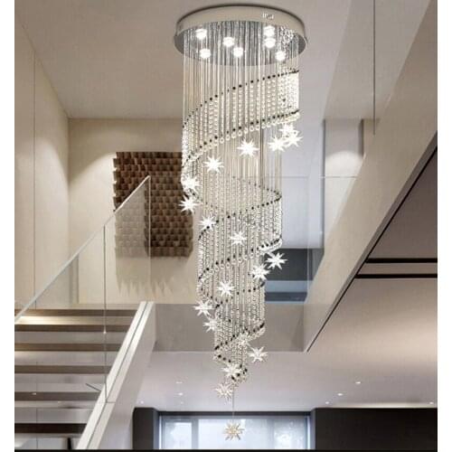 Hotel lobby staircase lighting modern crystal chandelier villa living room lights moon and stars spiral shape design chandelier