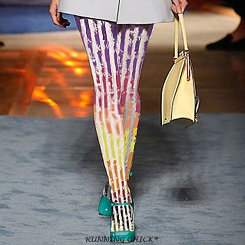 Thick Velvet Color Brush Gradient Printing Pantyhose Women Fashion 2018