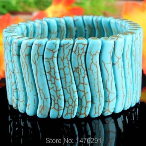 Green Howlite Stone Beads Waves Gems Bracelet Bangle 7.5"