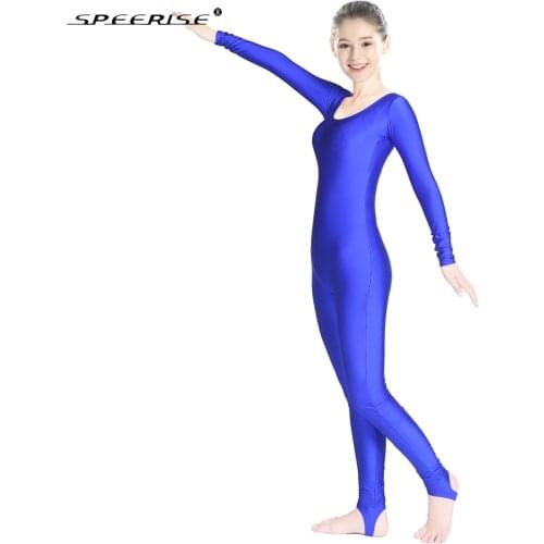 SPEERISE Womens Long Sleeve Unitard Catsuit Round Neck Stirrup Dance Wear Adult Spandex UnitardS Bodysuit Gymsuit Costume