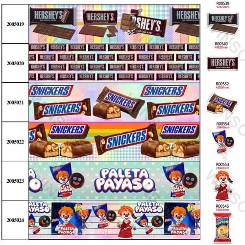 10Yards candy Chocolates pattern Printed Grosgrain/Satin Ribbon,Planar Resins 30 pcs