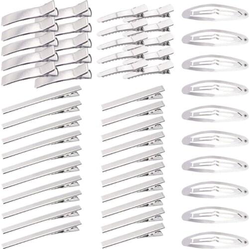 100 Pcs 5 Styles Metal Hair Clips Findings Alligator Flat Water Drop Barrette Snap Hairbow for DIY Art Crafts Projects R58E