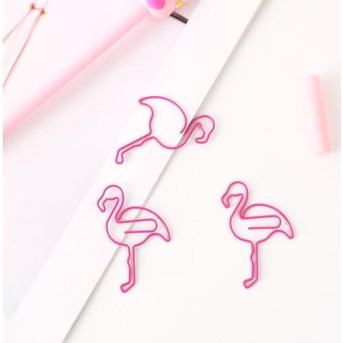 20pcs Pink Flamingo Paper Clip Pink Creativity Shaped PaperClip Office Stationery Pin Bookmark Decoration Binding Supplies