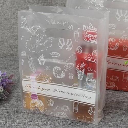 50pcs Matte Plastic Bag With Handles Dessert Packaging Bag for Food Cookies Bread Supermarket Packing Bags Party Supplies