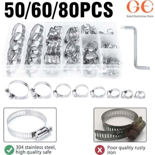 80/60pcs / Box Mixed Packing Hose Collar Clip Stainless Steel Clamp 8-38mm Series Assembled