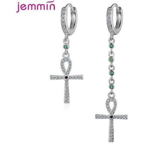 Shiny Cubic Zirconia Asymmetry Earring Women AAA CZ Stone Round Circle Hoop Earrings New Long Chain Tassel Earrings Jewelry