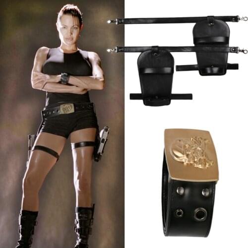 Coslive Lara Croft Belt Black PU Leather & Golden Belt Cosplay Costume Accessories Halloween Dress Up Props For Women