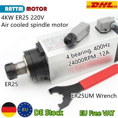 『EU Free VAT』4KW 220V Air Cooling Spindle Motor ER25 300Hz 18000RPM 12A for CNC Milling Engraving Router Machine