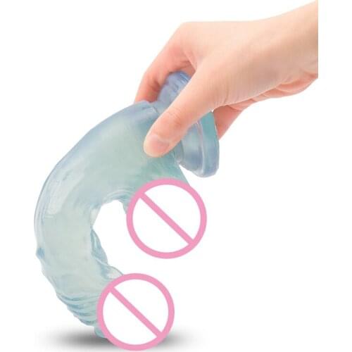 Erotic Soft Clear Jelly Dildo 8.7'' Crystal Big Dildo Realistic Penis Strapon Dick Suction Cup Adult Sex Toys for Woman