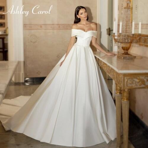 Ashley Carol A-Line Wedding Dress 2021 Elegant Satin Pleat Sweetheart Beading Sashes Vintage Bridal Dresses Vestido De Novia