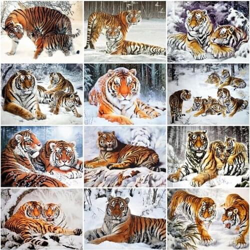 Evershine Diamond Painting Tiger Cross Stitch Kit Full Square Round Diamond Embroidery Animal Rhinestone Picture Wall Decoration