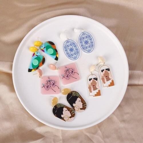 European and American new geometric creative 3D abstract painting earrings fashion acrylic illustration earrings for women